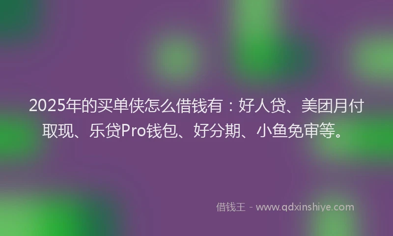 2025年的买单侠怎么借钱有：好人贷、美团月付取现、乐贷Pro钱包、好分期、小鱼免审等。