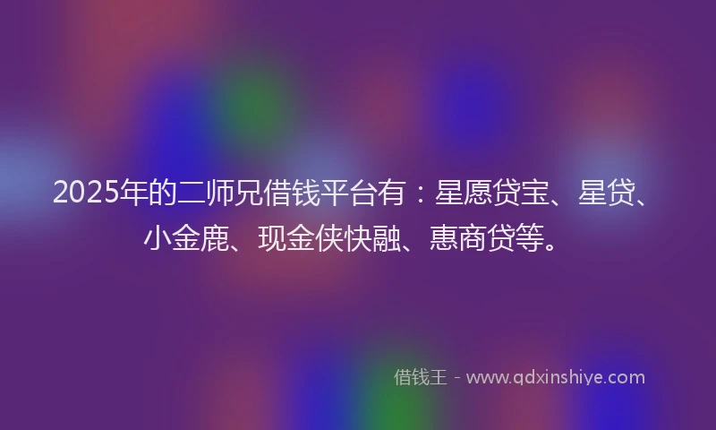 2025年的二师兄借钱平台有：星愿贷宝、星贷、小金鹿、现金侠快融、惠商贷等。