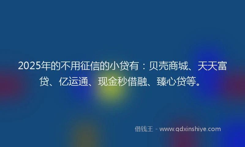 2025年的不用征信的小贷有：贝壳商城、天天富贷、亿运通、现金秒借融、臻心贷等。