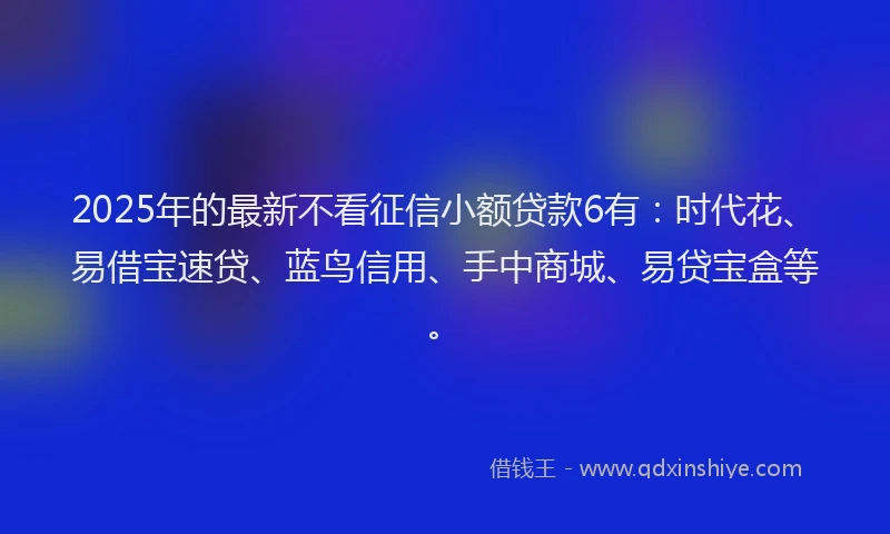 2025年的最新不看征信小额贷款6有：时代花、易借宝速贷、蓝鸟信用、手中商城、易贷宝盒等。