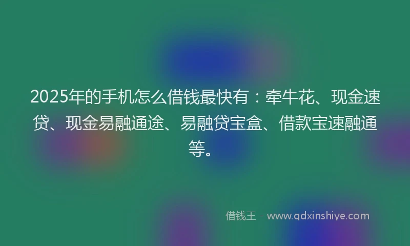 2025年的手机怎么借钱最快有：牵牛花、现金速贷、现金易融通途、易融贷宝盒、借款宝速融通等。