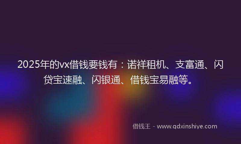2025年的vx借钱要钱有：诺祥租机、支富通、闪贷宝速融、闪银通、借钱宝易融等。