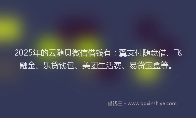2025年的云随贝微信借钱有：翼支付随意借、飞融金、乐贷钱包、美团生活费、易贷宝盒等。
