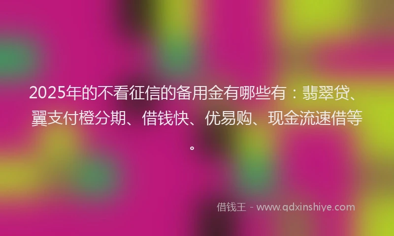2025年的不看征信的备用金有哪些有：翡翠贷、翼支付橙分期、借钱快、优易购、现金流速借等。