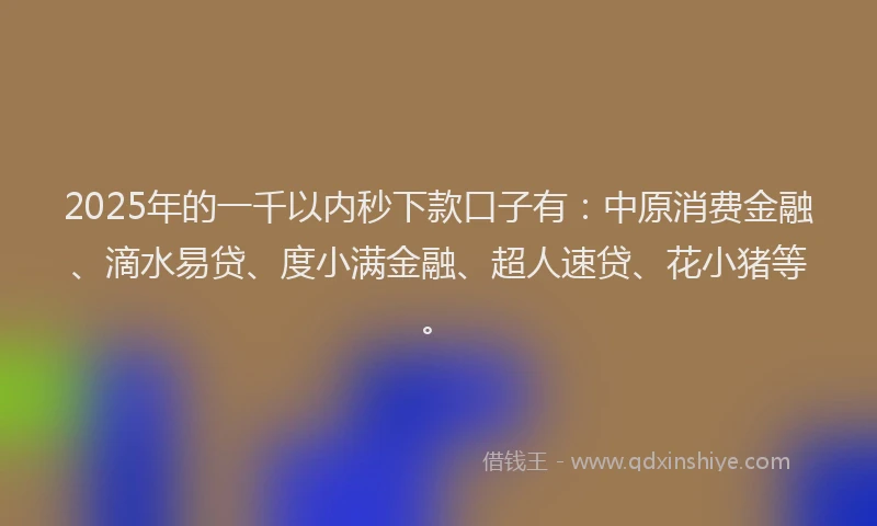 2025年的一千以内秒下款口子有：中原消费金融、滴水易贷、度小满金融、超人速贷、花小猪等。