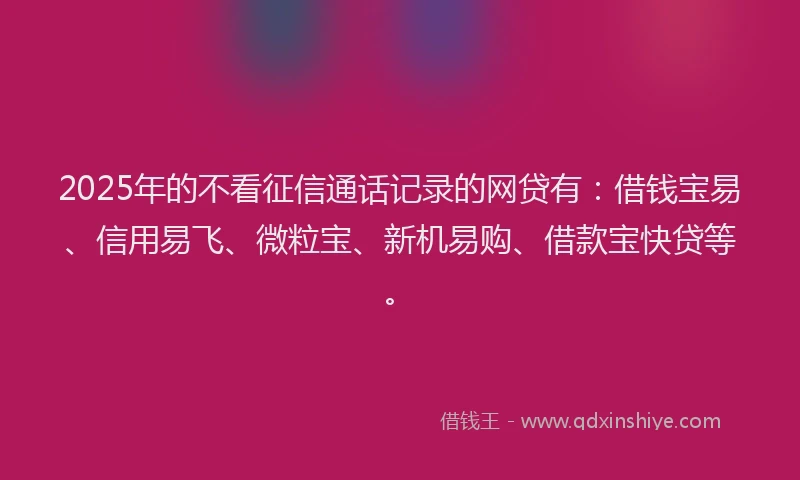 2025年的不看征信通话记录的网贷有：借钱宝易、信用易飞、微粒宝、新机易购、借款宝快贷等。