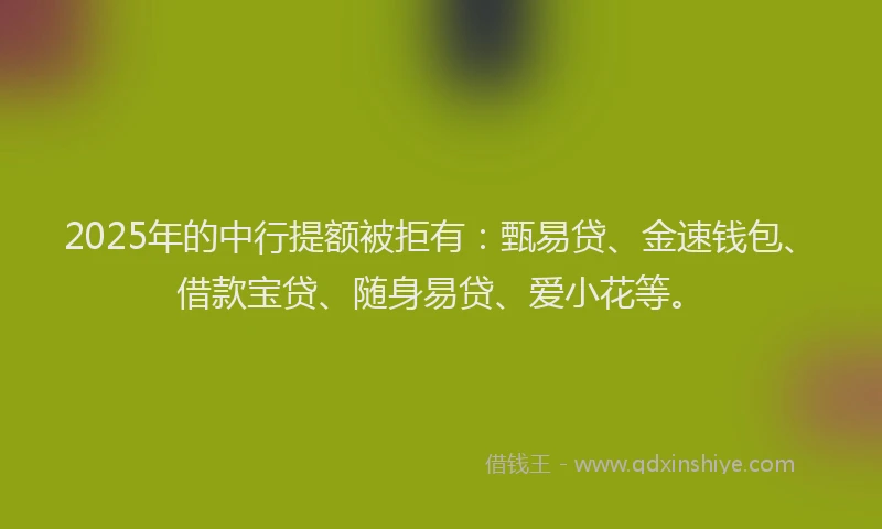 2025年的中行提额被拒有：甄易贷、金速钱包、借款宝贷、随身易贷、爱小花等。