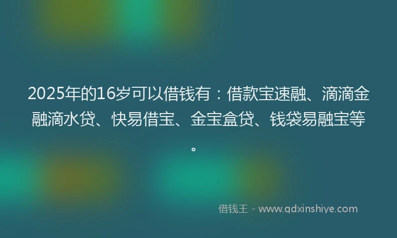 2025年的16岁可以借钱有：借款宝速融、滴滴金融滴水贷、快易借宝、金宝盒贷、钱袋易融宝等。