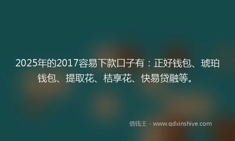 2025年的2017容易下款口子有：正好钱包、琥珀钱包、提取花、桔享花、快易贷融等。