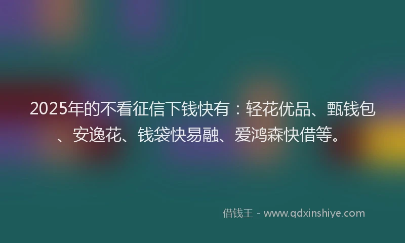 2025年的不看征信下钱快有：轻花优品、甄钱包、安逸花、钱袋快易融、爱鸿森快借等。