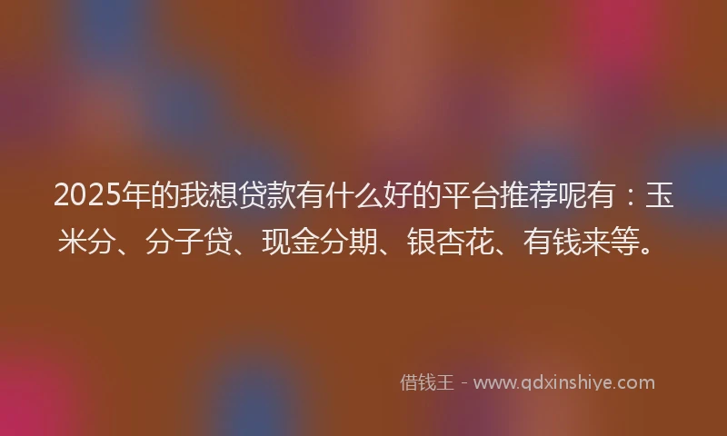 2025年的我想贷款有什么好的平台推荐呢有：玉米分、分子贷、现金分期、银杏花、有钱来等。