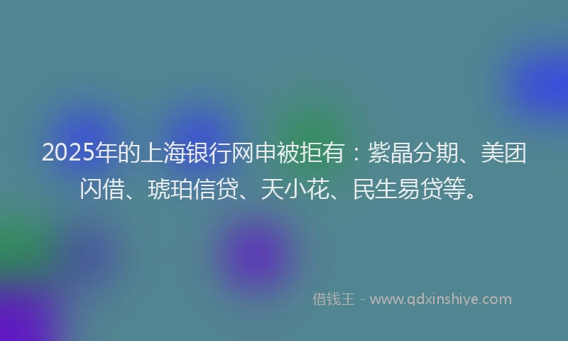2025年的上海银行网申被拒有：紫晶分期、美团闪借、琥珀信贷、天小花、民生易贷等。