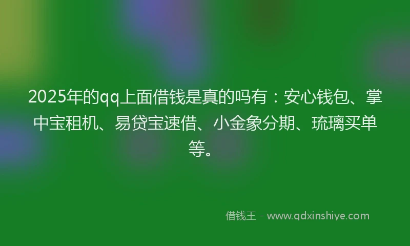 2025年的qq上面借钱是真的吗有：安心钱包、掌中宝租机、易贷宝速借、小金象分期、琉璃买单等。