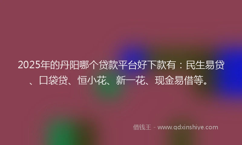 2025年的丹阳哪个贷款平台好下款有：民生易贷、口袋贷、恒小花、新一花、现金易借等。