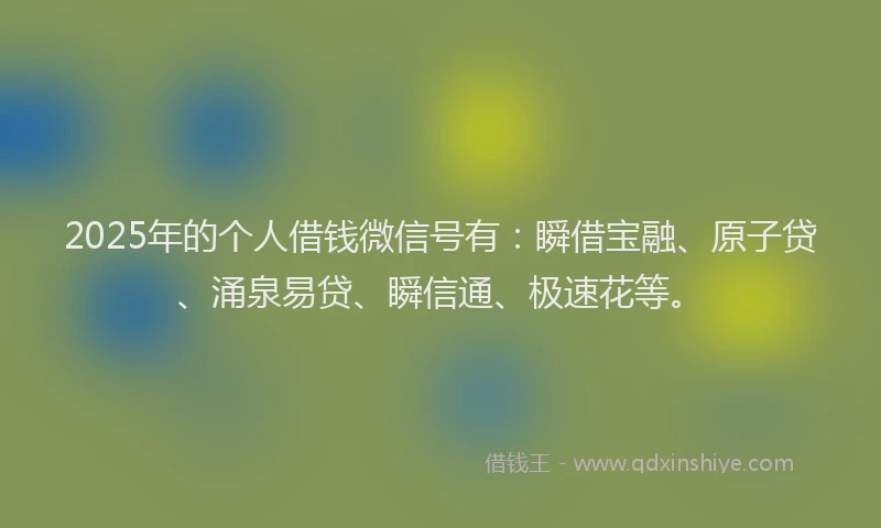 2025年的个人借钱微信号有：瞬借宝融、原子贷、涌泉易贷、瞬信通、极速花等。