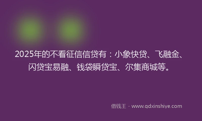 2025年的不看征信信贷有：小象快贷、飞融金、闪贷宝易融、钱袋瞬贷宝、尔集商城等。