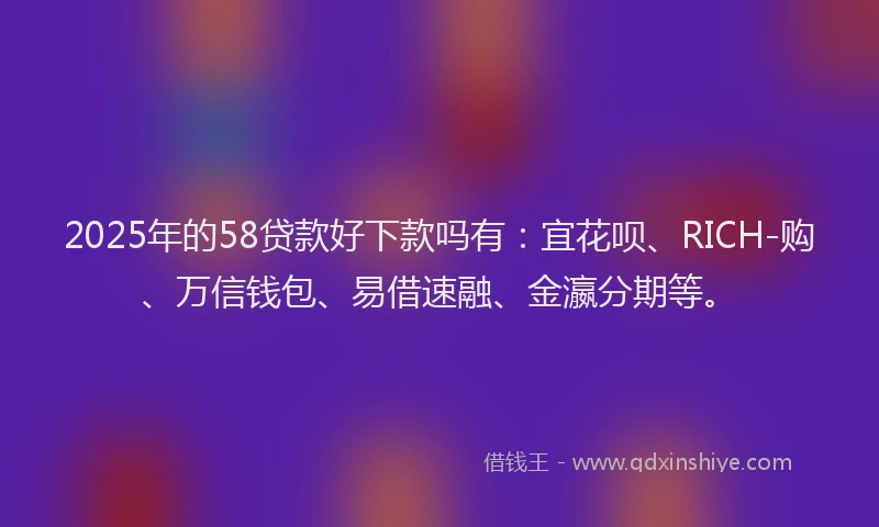 2025年的58贷款好下款吗有：宜花呗、RICH-购、万信钱包、易借速融、金瀛分期等。