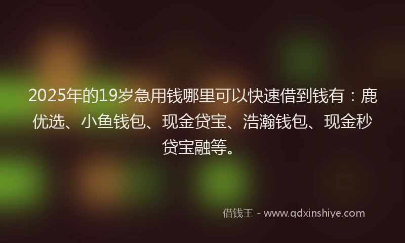 2025年的19岁急用钱哪里可以快速借到钱有：鹿优选、小鱼钱包、现金贷宝、浩瀚钱包、现金秒贷宝融等。