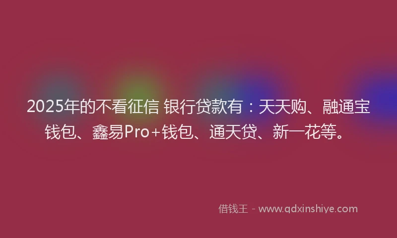 2025年的不看征信 银行贷款有：天天购、融通宝钱包、鑫易Pro+钱包、通天贷、新一花等。