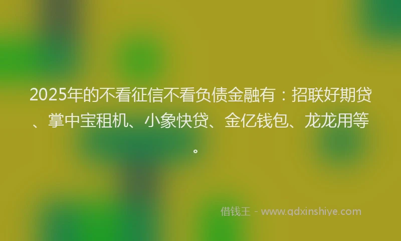 2025年的不看征信不看负债金融有：招联好期贷、掌中宝租机、小象快贷、金亿钱包、龙龙用等。