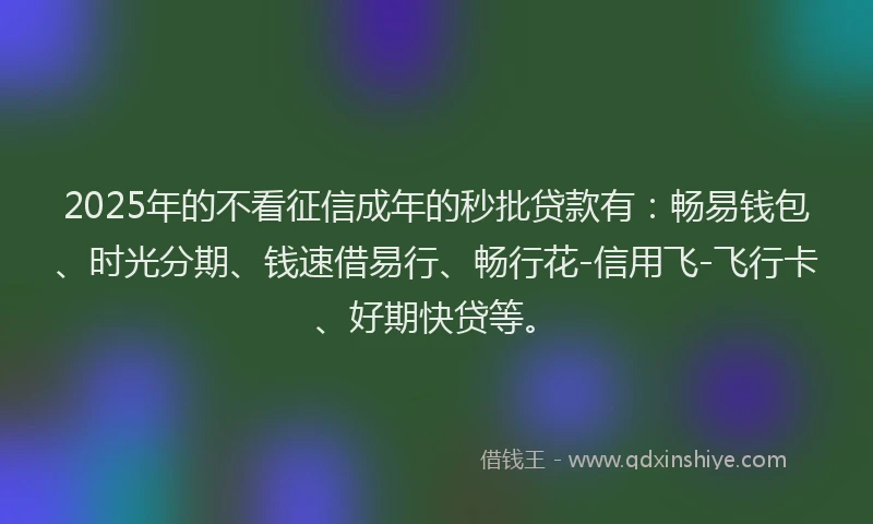2025年的不看征信成年的秒批贷款有：畅易钱包、时光分期、钱速借易行、畅行花-信用飞-飞行卡、好期快贷等。