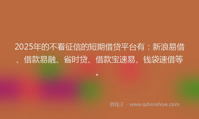 2025年的不看征信的短期借贷平台有：新浪易借、借款易融、省时贷、借款宝速易、钱袋速借等。