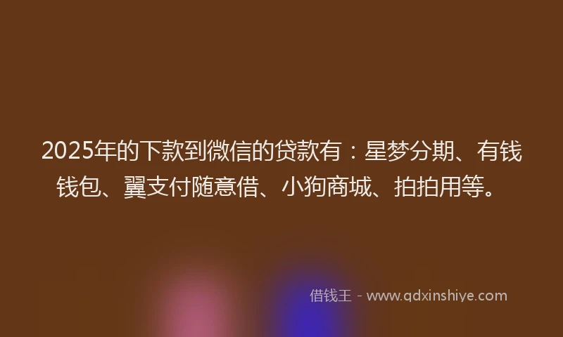 2025年的下款到微信的贷款有：星梦分期、有钱钱包、翼支付随意借、小狗商城、拍拍用等。
