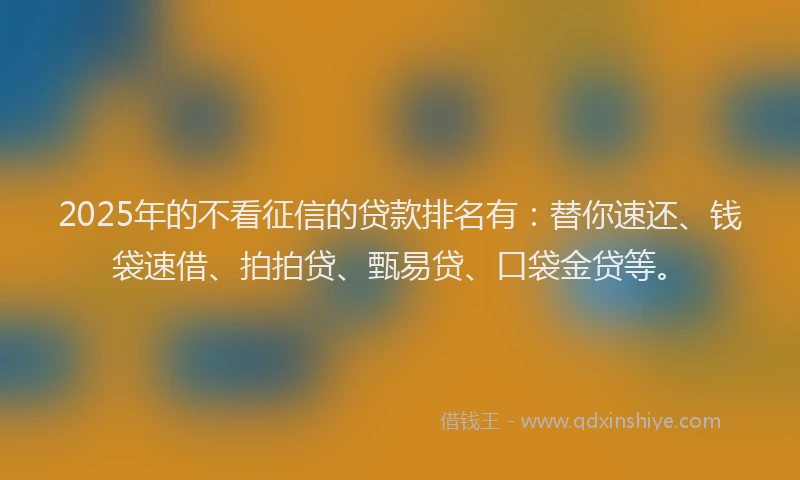 2025年的不看征信的贷款排名有：替你速还、钱袋速借、拍拍贷、甄易贷、口袋金贷等。