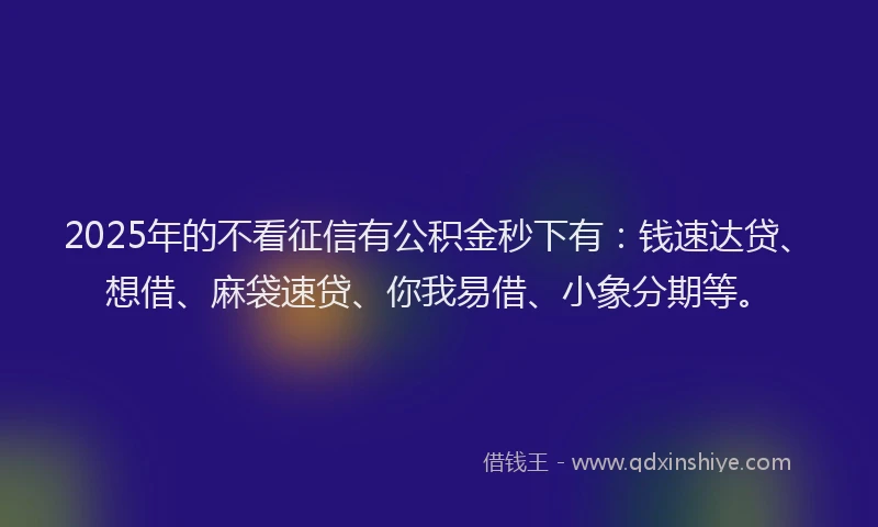2025年的不看征信有公积金秒下有：钱速达贷、想借、麻袋速贷、你我易借、小象分期等。