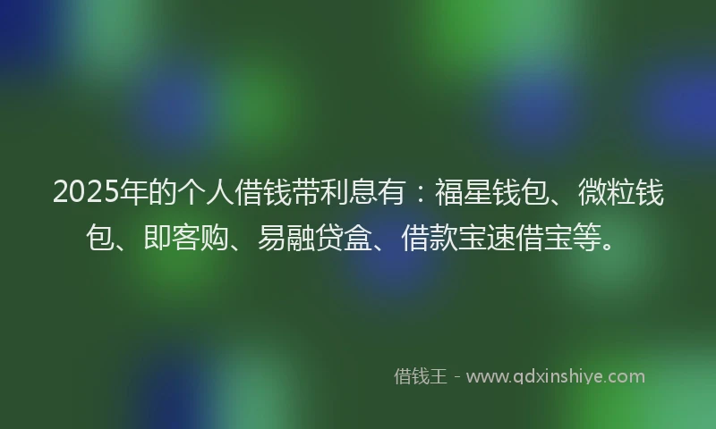 2025年的个人借钱带利息有：福星钱包、微粒钱包、即客购、易融贷盒、借款宝速借宝等。