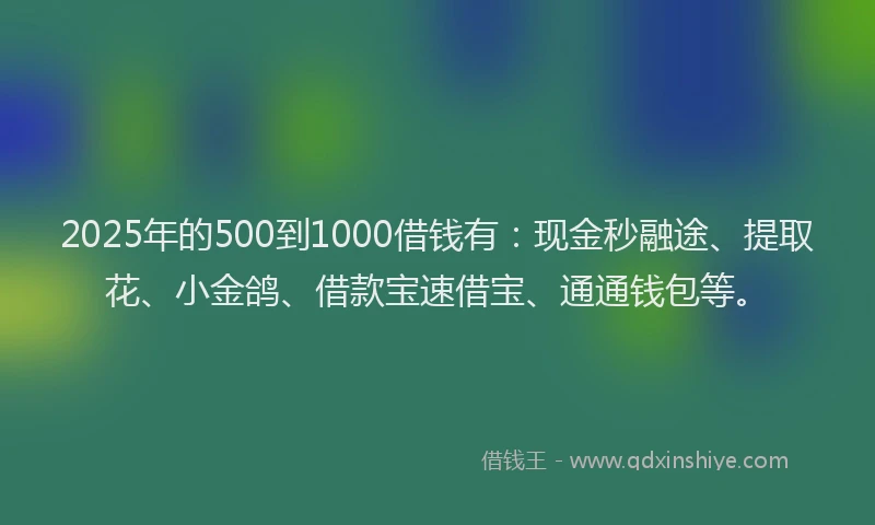 2025年的500到1000借钱有：现金秒融途、提取花、小金鸽、借款宝速借宝、通通钱包等。
