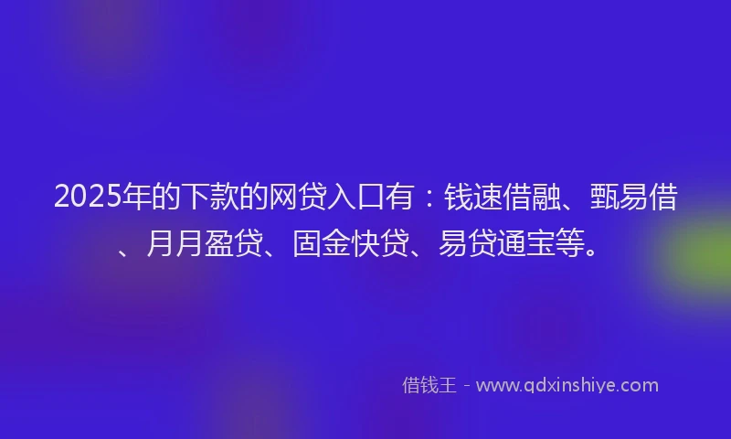 2025年的下款的网贷入口有：钱速借融、甄易借、月月盈贷、固金快贷、易贷通宝等。