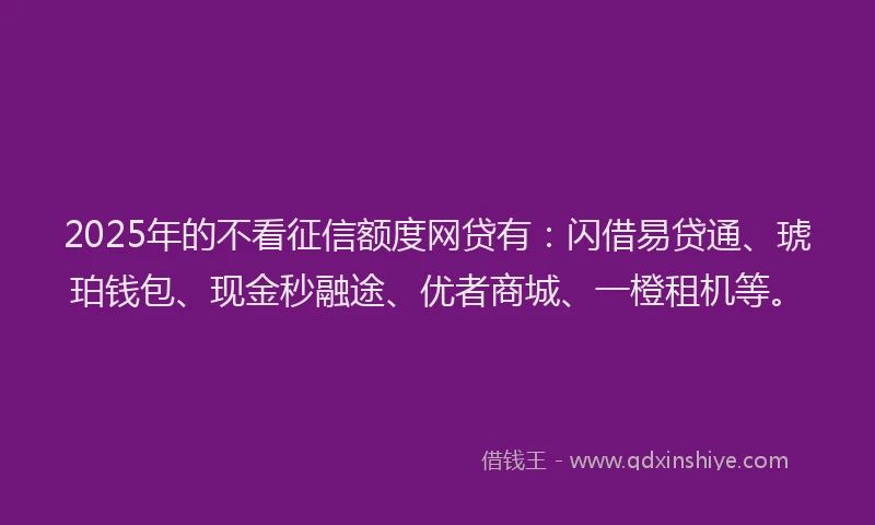 2025年的不看征信额度网贷有：闪借易贷通、琥珀钱包、现金秒融途、优者商城、一橙租机等。