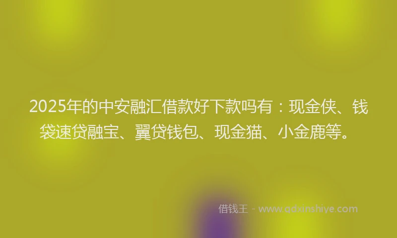 2025年的中安融汇借款好下款吗有：现金侠、钱袋速贷融宝、翼贷钱包、现金猫、小金鹿等。