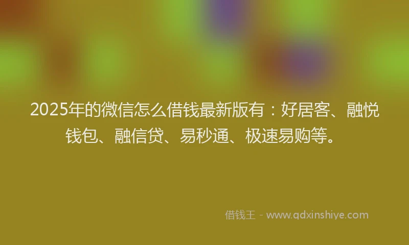 2025年的微信怎么借钱最新版有：好居客、融悦钱包、融信贷、易秒通、极速易购等。