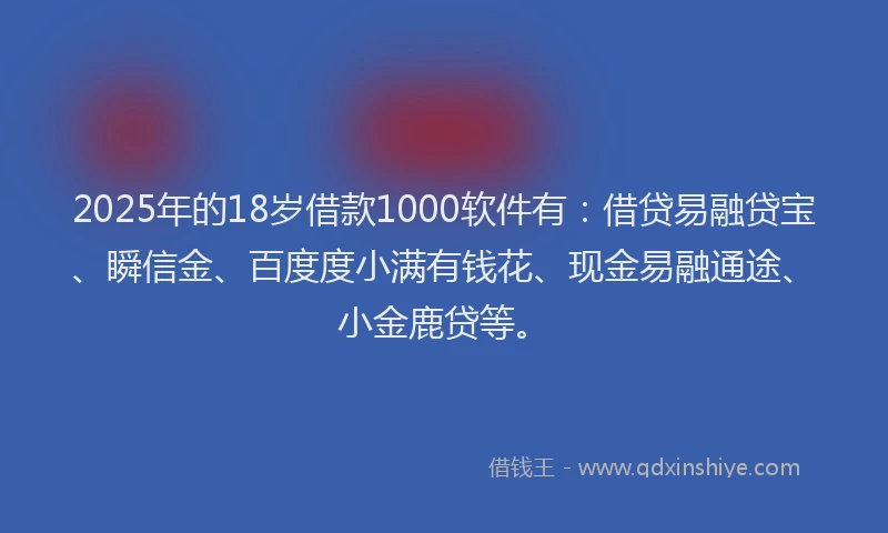 2025年的18岁借款1000软件有：借贷易融贷宝、瞬信金、百度度小满有钱花、现金易融通途、小金鹿贷等。