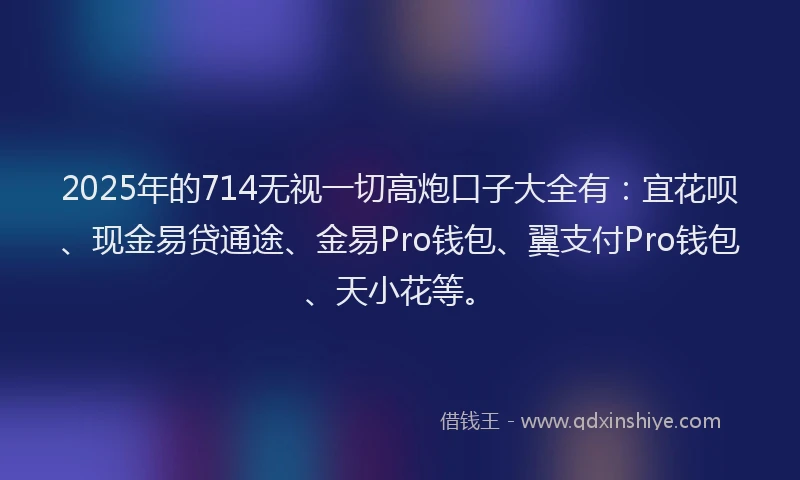 2025年的714无视一切高炮口子大全有：宜花呗、现金易贷通途、金易Pro钱包、翼支付Pro钱包、天小花等。