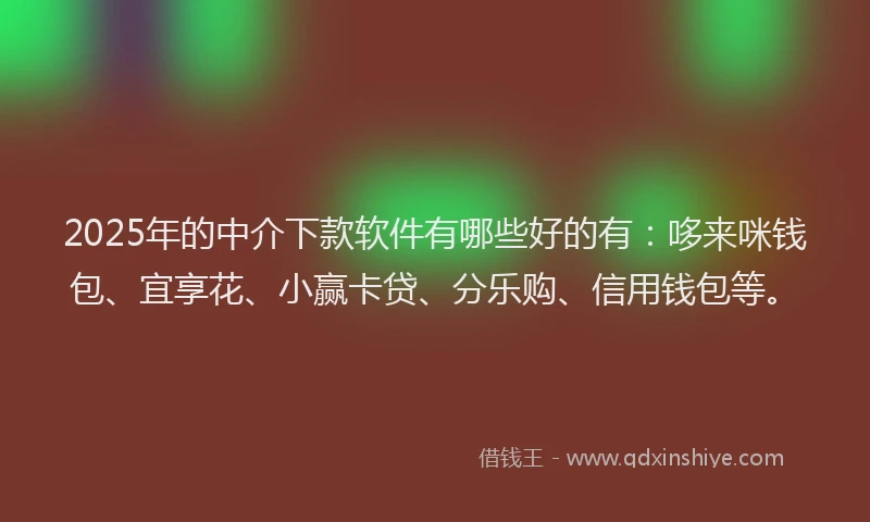 2025年的中介下款软件有哪些好的有：哆来咪钱包、宜享花、小赢卡贷、分乐购、信用钱包等。