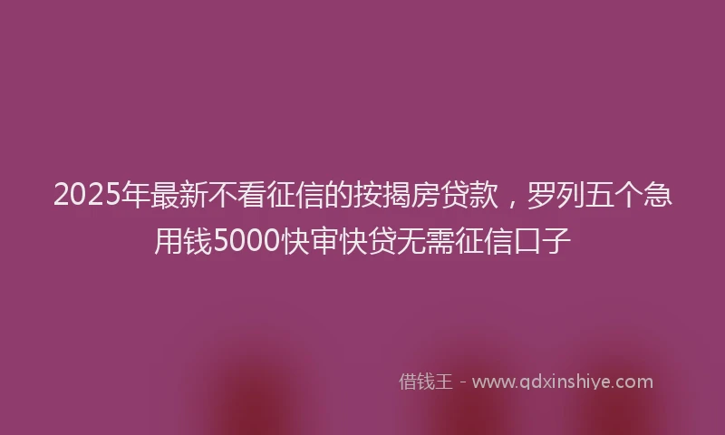 2025年最新不看征信的按揭房贷款，罗列五个急用钱5000快审快贷无需征信口子