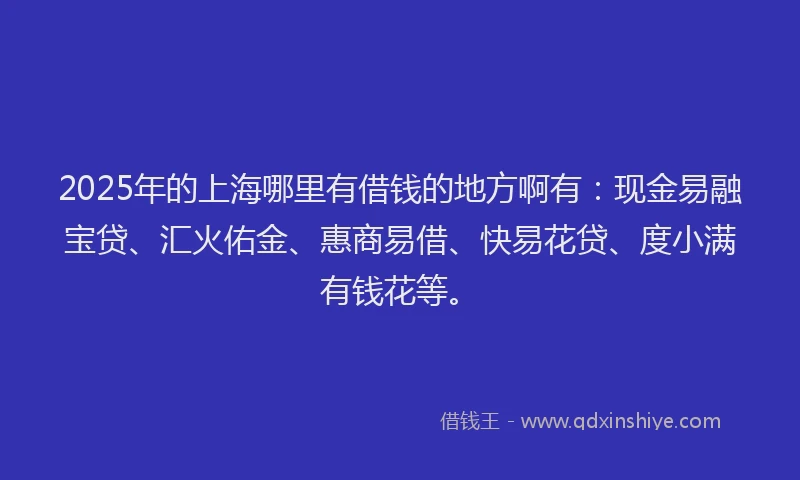 2025年的上海哪里有借钱的地方啊有：现金易融宝贷、汇火佑金、惠商易借、快易花贷、度小满有钱花等。