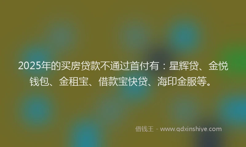 2025年的买房贷款不通过首付有：星辉贷、金悦钱包、金租宝、借款宝快贷、海印金服等。
