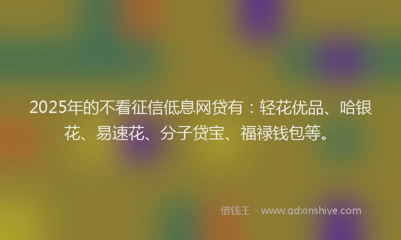 2025年的不看征信低息网贷有：轻花优品、哈银花、易速花、分子贷宝、福禄钱包等。