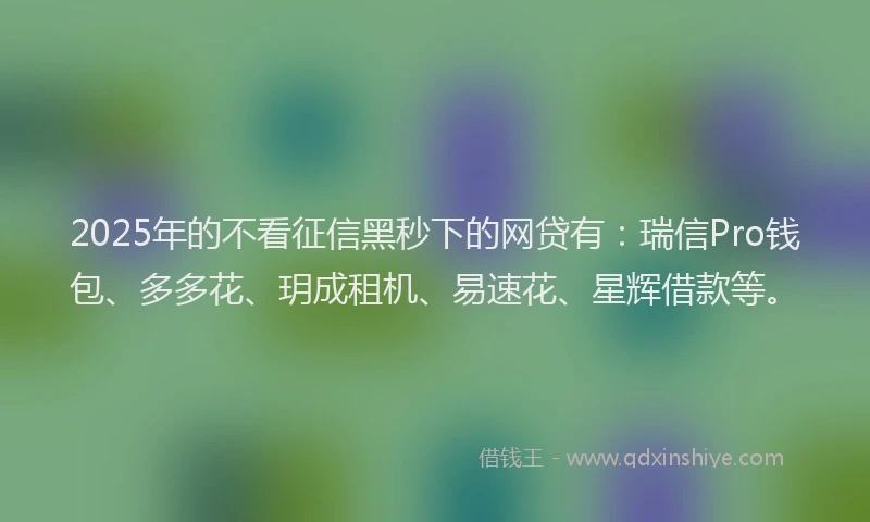 2025年的不看征信黑秒下的网贷有：瑞信Pro钱包、多多花、玥成租机、易速花、星辉借款等。