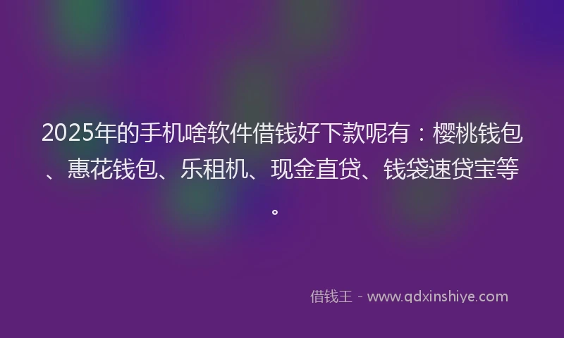 2025年的手机啥软件借钱好下款呢有：樱桃钱包、惠花钱包、乐租机、现金直贷、钱袋速贷宝等。