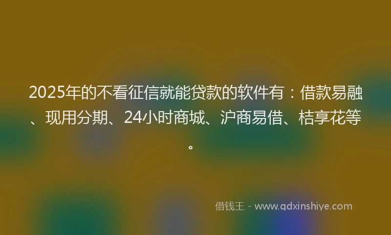 2025年的不看征信就能贷款的软件有：借款易融、现用分期、24小时商城、沪商易借、桔享花等。