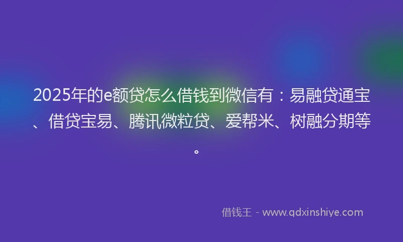 2025年的e额贷怎么借钱到微信有：易融贷通宝、借贷宝易、腾讯微粒贷、爱帮米、树融分期等。