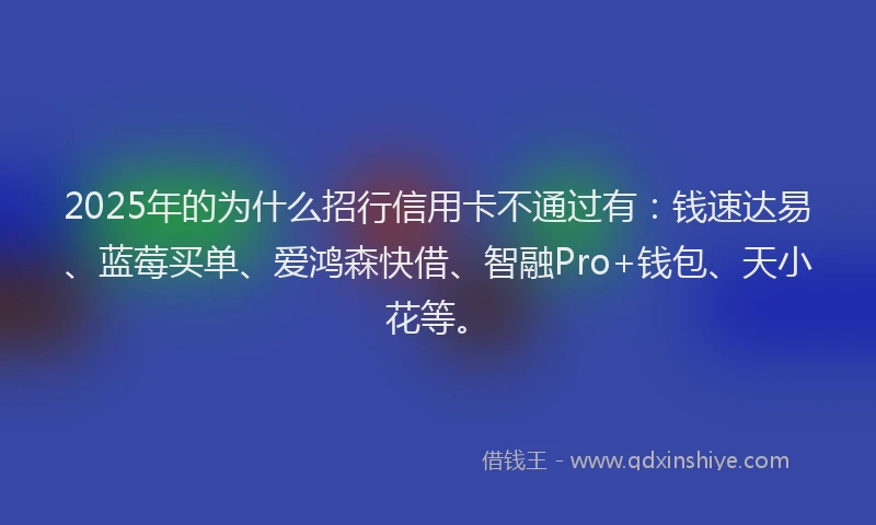 2025年的为什么招行信用卡不通过有：钱速达易、蓝莓买单、爱鸿森快借、智融Pro+钱包、天小花等。