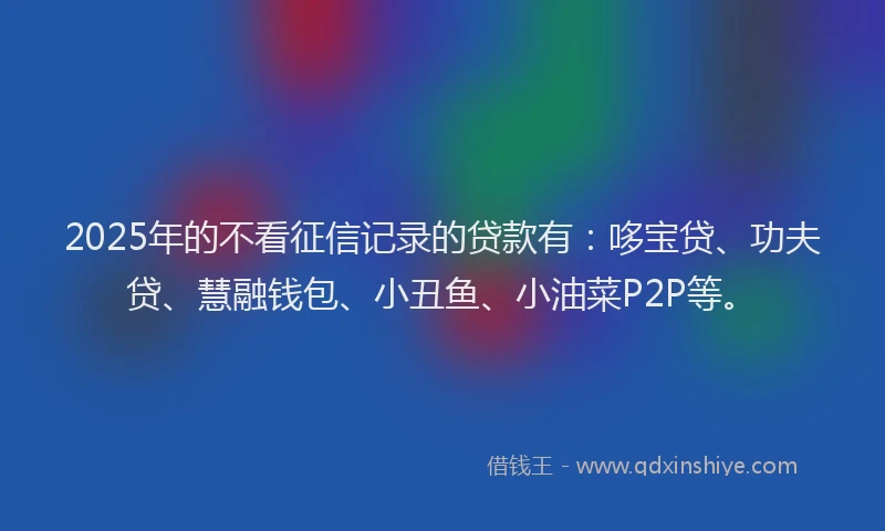2025年的不看征信记录的贷款有：哆宝贷、功夫贷、慧融钱包、小丑鱼、小油菜P2P等。