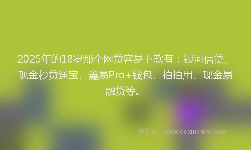 2025年的18岁那个网贷容易下款有：银河信贷、现金秒贷通宝、鑫易Pro+钱包、拍拍用、现金易融贷等。