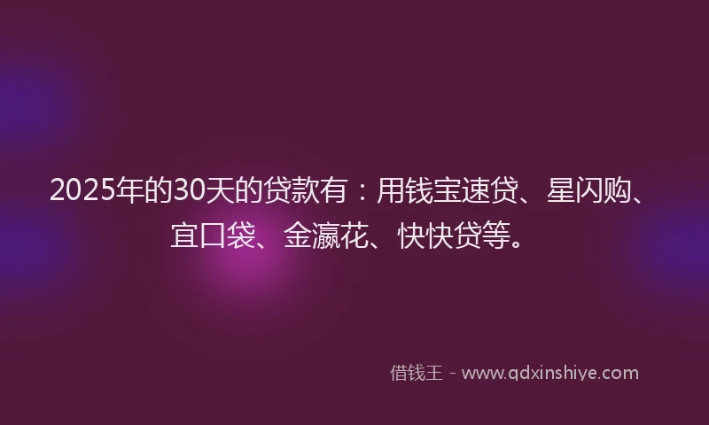 2025年的30天的贷款有：用钱宝速贷、星闪购、宜口袋、金瀛花、快快贷等。
